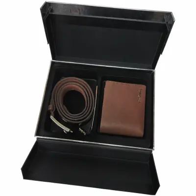 Pierre cardin, set de curea si portofel de piele 2 piese, maro, model cz001